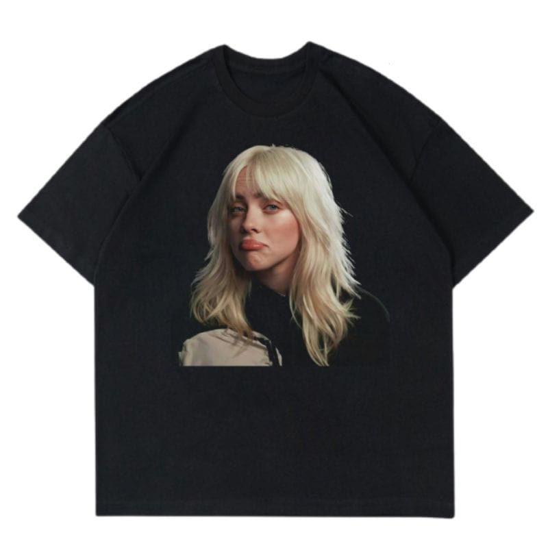 Áo Sơ Mi Billie EILISH | Facebox | Áo Thun Tay Ngắn Cổ Tròn Màu Đen / Trắng / Đen Phong Cách Cổ Điển Dành Cho Nam Và Nữ 30s/24s