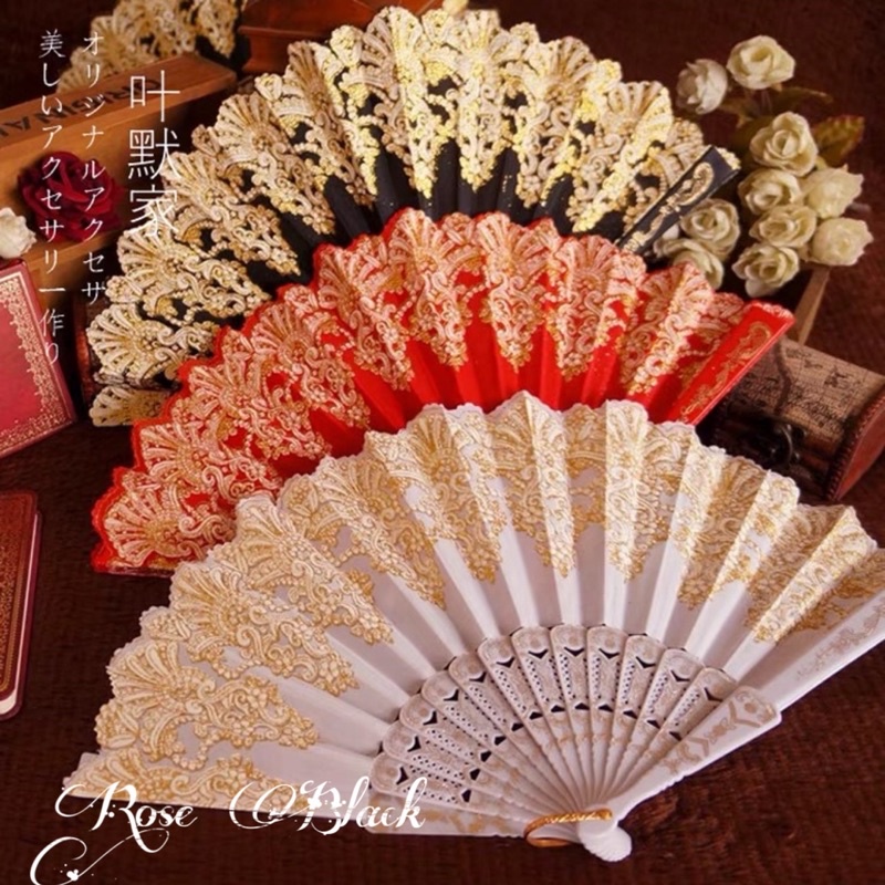 (quạt lông vũ) Quạt cầm tay hoạ tiết nhũ , quạt lolita cosplay cổ trang, gothic, lolita mã EW-885