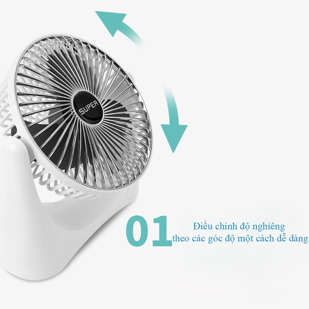 (Dùng 5h-6h) Quạt Sạc Tích Điện Để Bàn Super 3 Chế Độ Mát, Để Bàn Làm Việc, Văn Phòng.... (BH 12 Tháng) | BigBuy360 - bigbuy360.vn