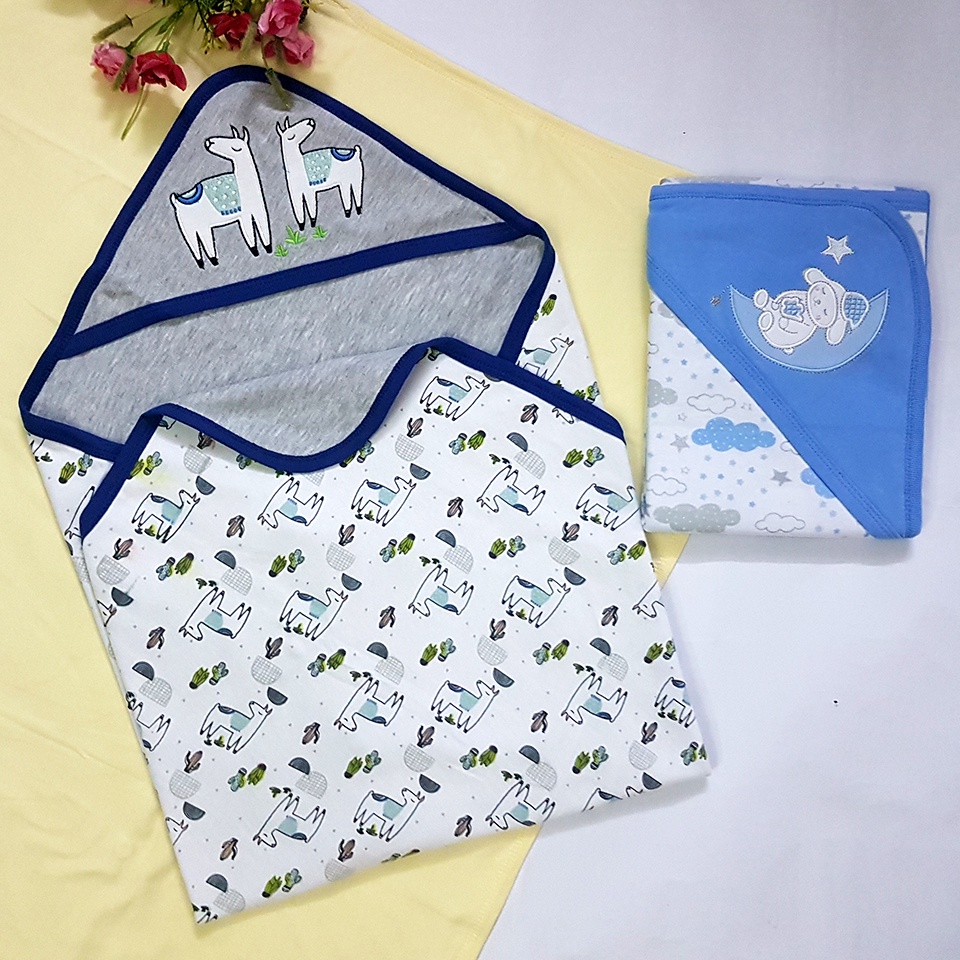 Chăn Ủ Quấn Có Mũ Cotton 2 Lớp LITTER DUCK Nhiều Màu Cho Bé Sơ Sinh