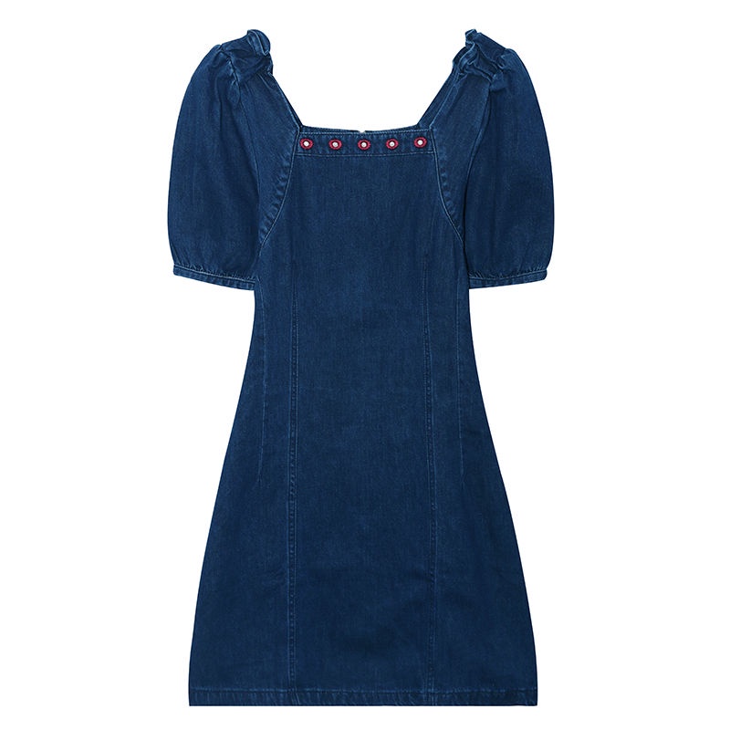 Đầm denim Tay Ngắn Dáng Chữ A Phong Cách retro Thời Trang Hàn Quốc Cho Nữ
