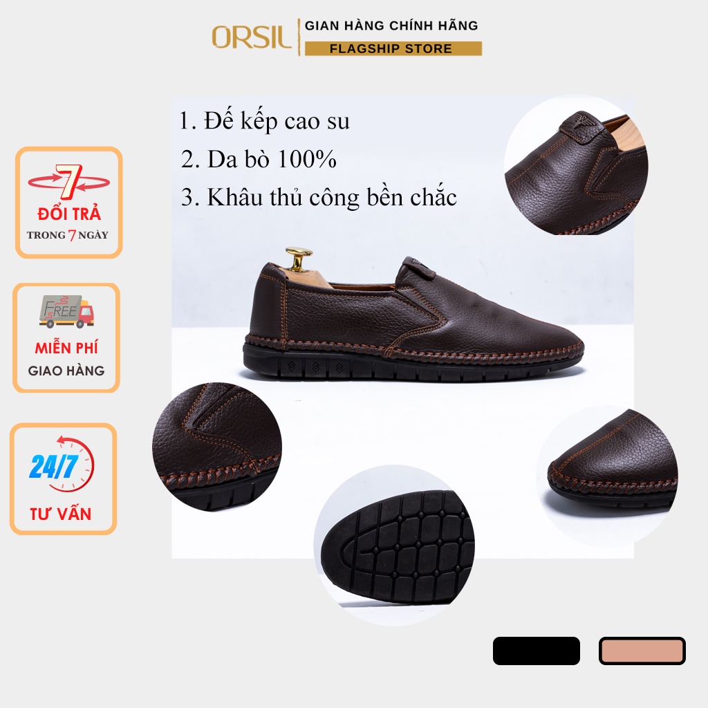 Giày lười nam da bò ORSIL thời trang màu nâu lịch thiệp - ORL D10