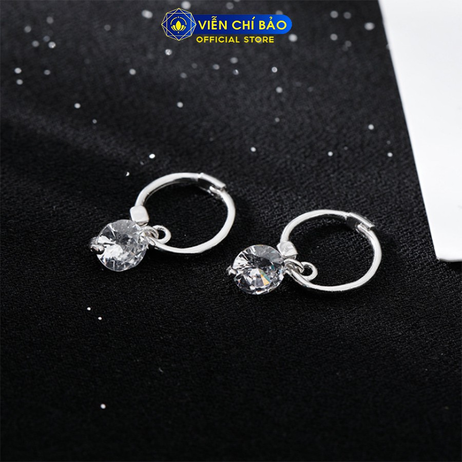 Bông tai bạc nữ khóa tròn lấp lánh chất liệu bạc 925 thời trang phụ kiện trang sức nữ Viễn Chí Bảo B400423