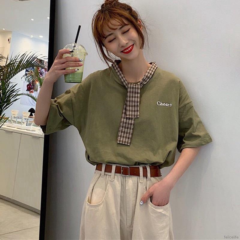 Áo thun nữ ngắn tay dáng rộng in chữ đơn giản