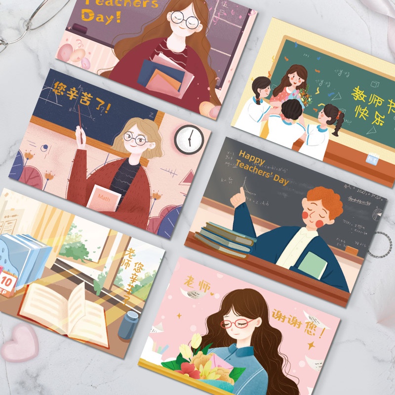 Set 6 Tấm Thẻ Hình Bìa Thư Màu Đồng In Chữ Thank You Chất Lượng Cao