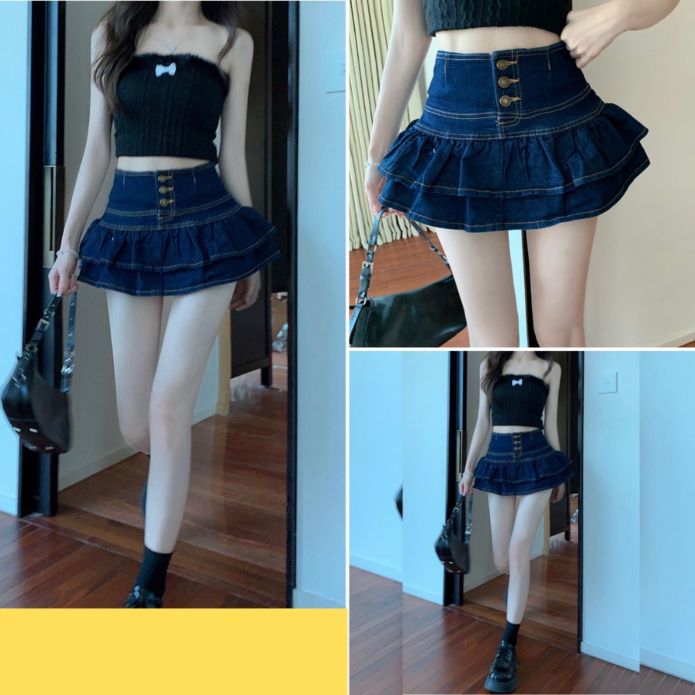 Chân váy nữ, chân váy jeans phối cúc hàn quốc màu xanh size S M L SKUCV-02A kenshop198