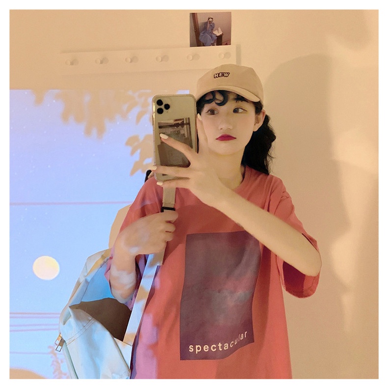 SUXI Áo Thun Ngắn Tay Cổ Tròn Dáng Rộng In Họa Tiết Đơn Giản Dễ Phối Đồ Thời Trang Mùa Hè Cho Nữ