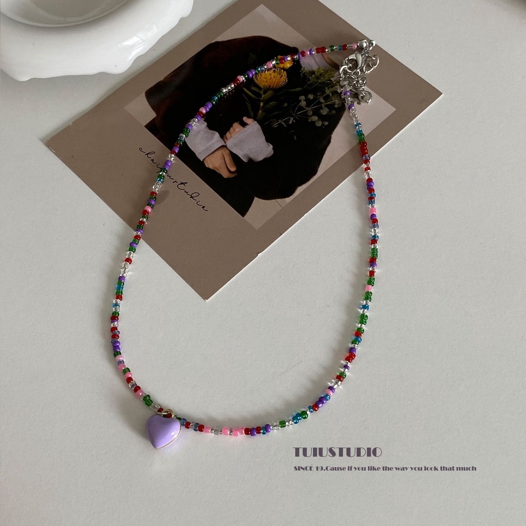 South Korea's New Macaron Beaded Love Clavicle Chain Sweet Summer Necklace