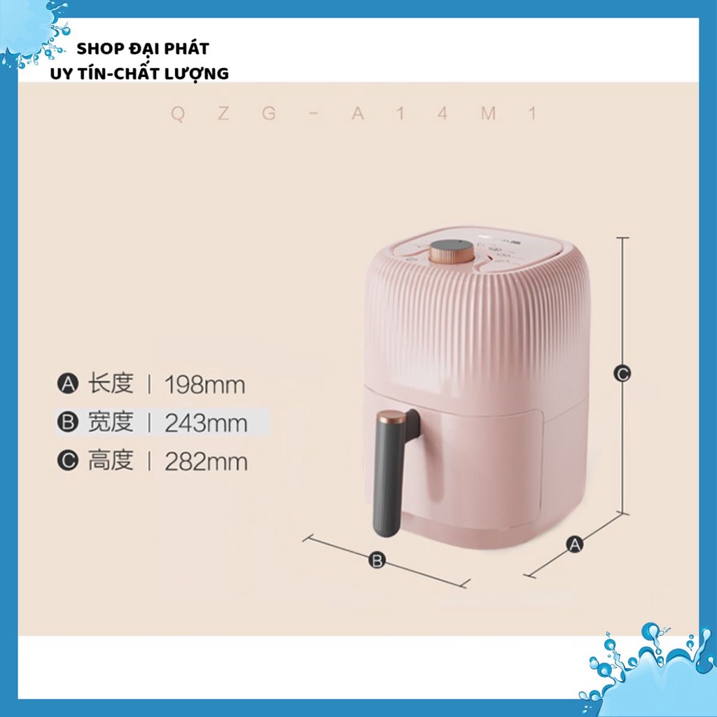 Nồi chiên không dầu Bear QZG-A14U1, 2L, chính hãng, dùng để nướng thịt, nướng bánh mì, quay thực phẩm, nồi chiên điện