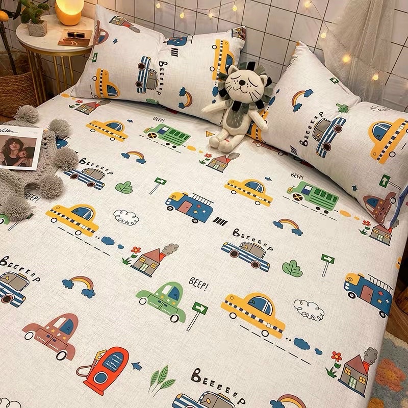 Bộ Ga Gối 3 Món Cotton 100% - Ô Tô Nhỏ