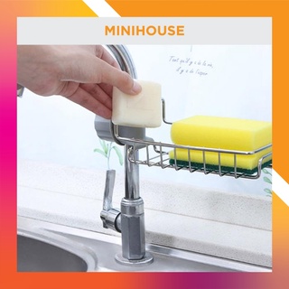 Kệ đựng đồ rửa chén, khay inox gắn vòi rửa chén, giá để giẻ rửa bát xoay 360 độ