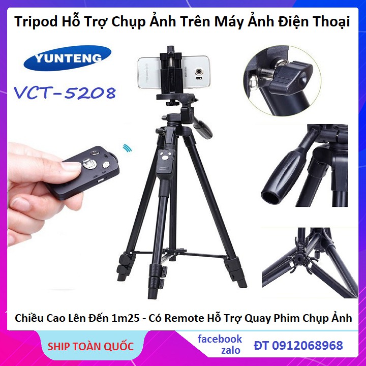 Chân Máy Ảnh Camera, Giá Đỡ Điện Thoại Chuyên Nghiệp Yunteng VCT 5208 Livestream Chất Lượng