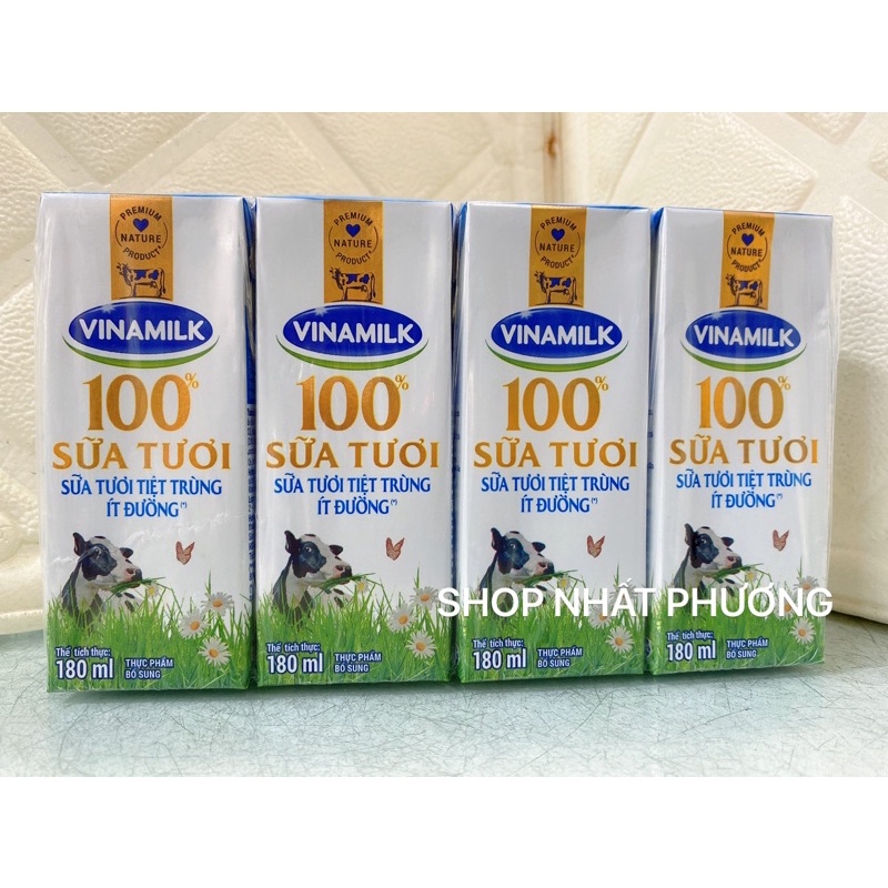 SỮA TƯƠI TIỆT TRÙNG VINAMILK 100% -LỐC 4 HỘP x 180ML