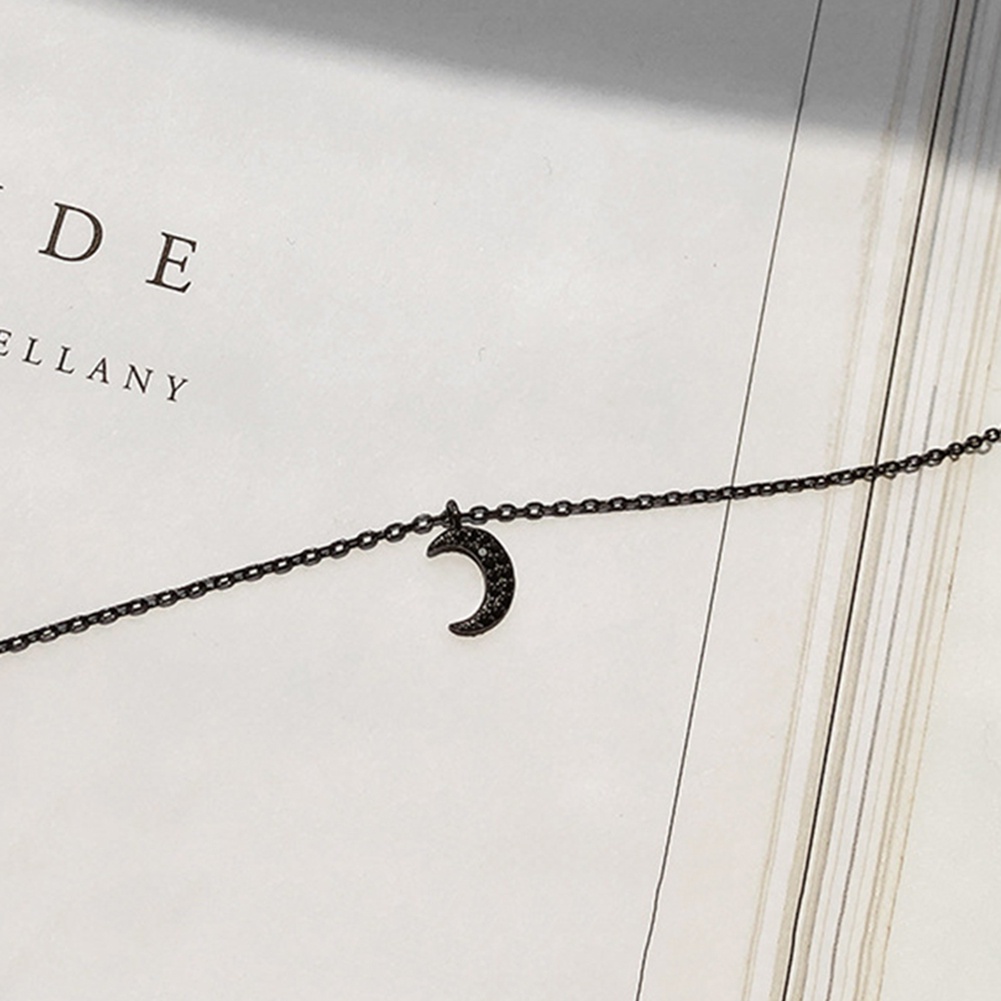 Women Rhinestone Crescent Moon Pendant Clavicle Chain Necklace Jewelry Gift