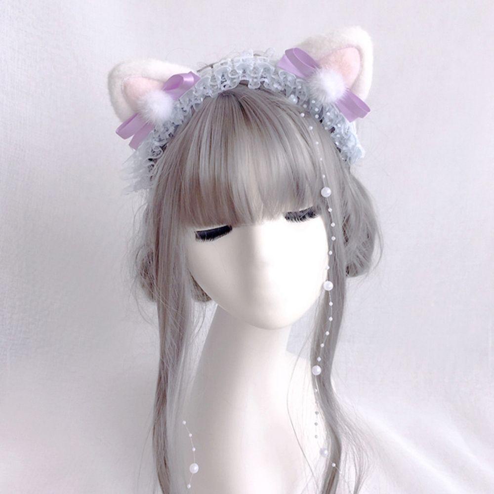 Băng Đô Tai Mèo Phối Ren Phong Cách Lolita Nhiều Màu Sắc Phong Cách Hàn Quốc Dành Cho Nữ