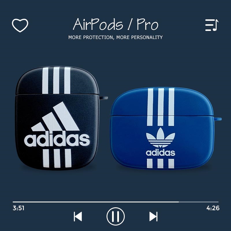 Vỏ bảo vệ hộp sạc tai nghe Airpods 1 2 3 Pro Bluetooth không dây chất liệu silicon in logo Adidas kèm móc khóa