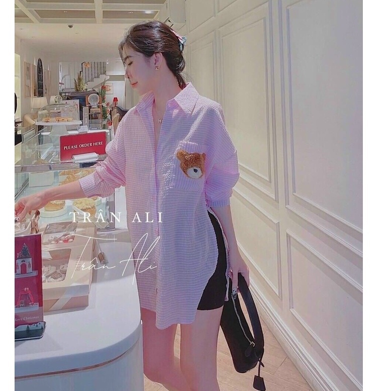 Áo sơ mi Gấu kẻ thêu dài tay