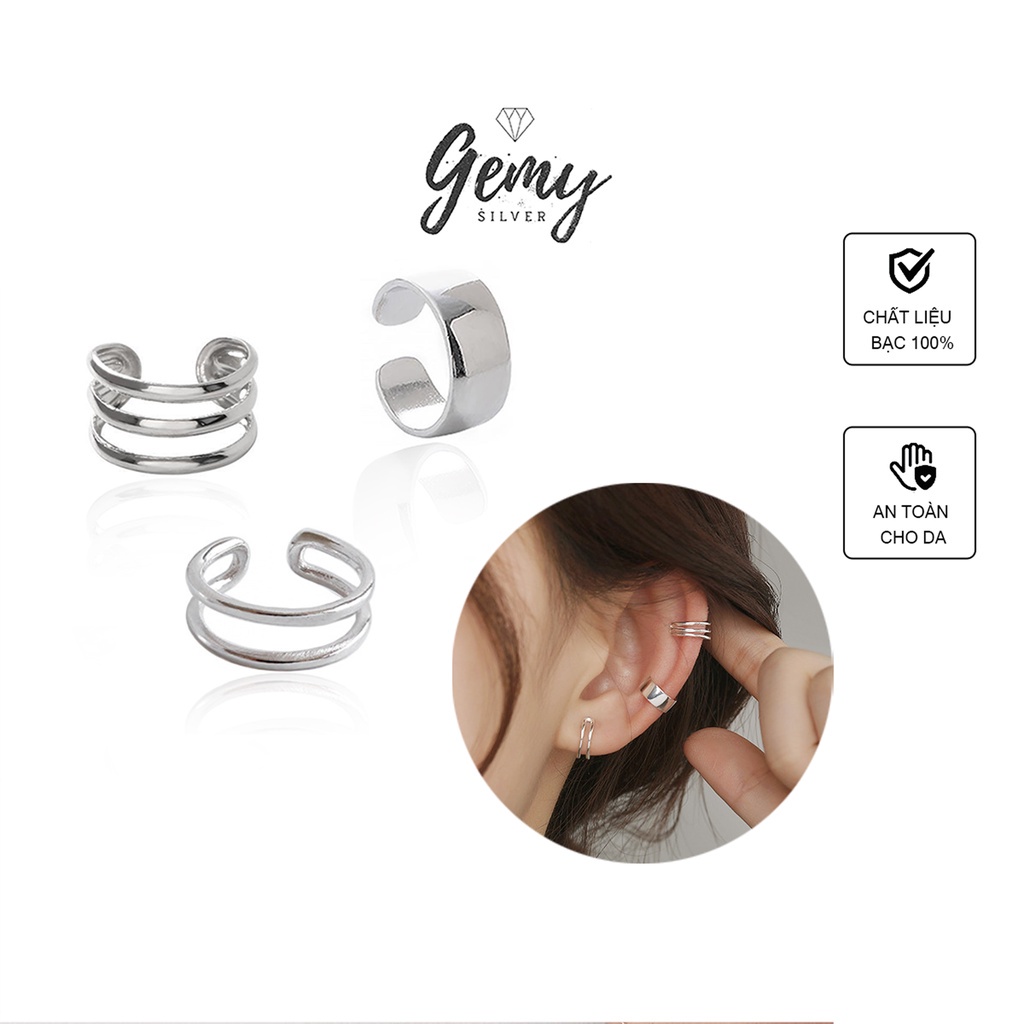 Khuyên tai nam không cần bấm lỗ bạc set kẹp vành nữ unisex Retro (1 chiếc) | GEMY SILVER K81
