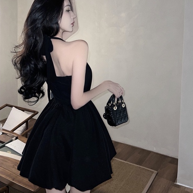 Đầm hai dây ZHELIHANGFEI màu đen thiết kế quyến rũ thời trang