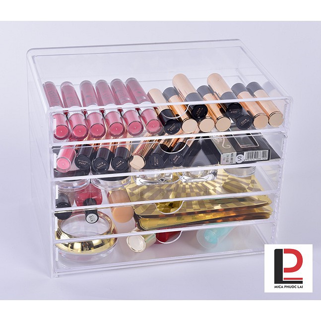 Hộp mica trưng bày mỹ phẩm cao cấp/ Hộp 5 ngăn kéo chống bụi
