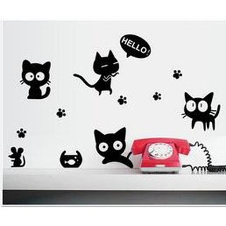 Decal dán tường mèo đen dễ thương