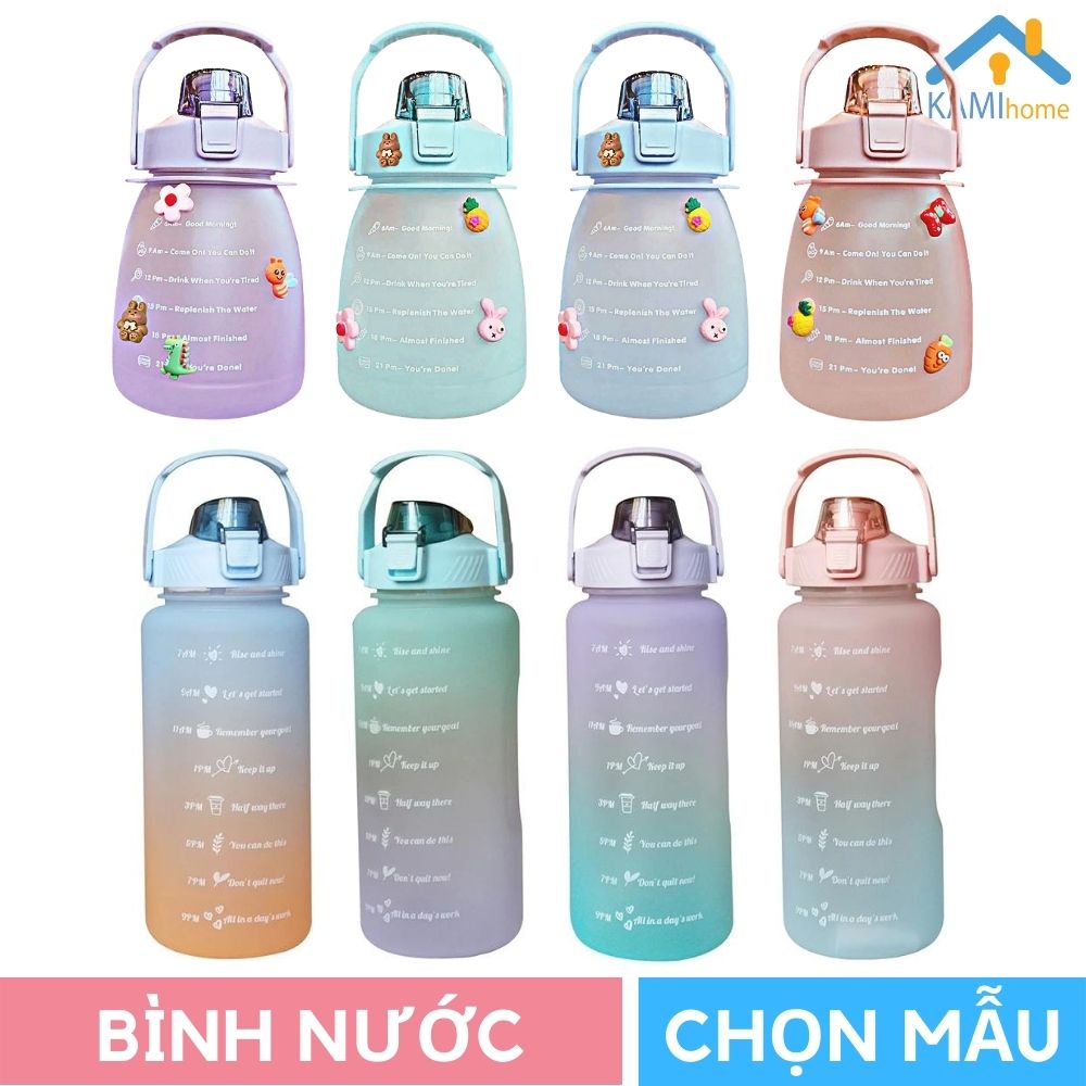 Bình nước cỡ lớn chia vạch 1.000-1.200-2.000ml (Hàng chuẩn có kèm Ống hút) KM22045