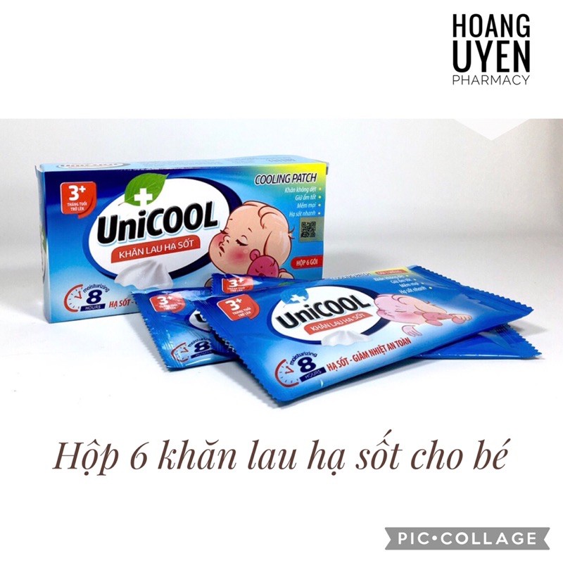 Khăn lau hạ sốt Unicool - Hộp 6 gói (cho bé từ 3 tháng tuổi trở lên)