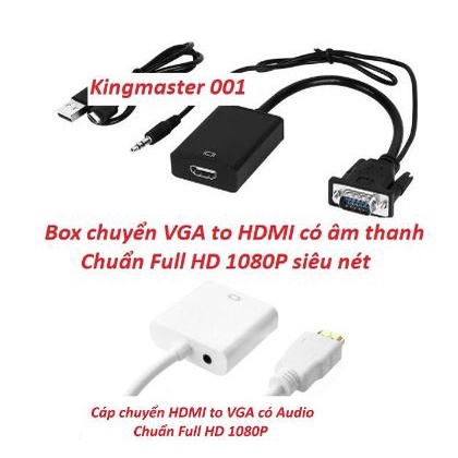Đầu chuyển cao cấp full HD vga to hdmi Kingmaster V001 | VGA sang HDMI | Dây HDMI to VGA I có âm thanh