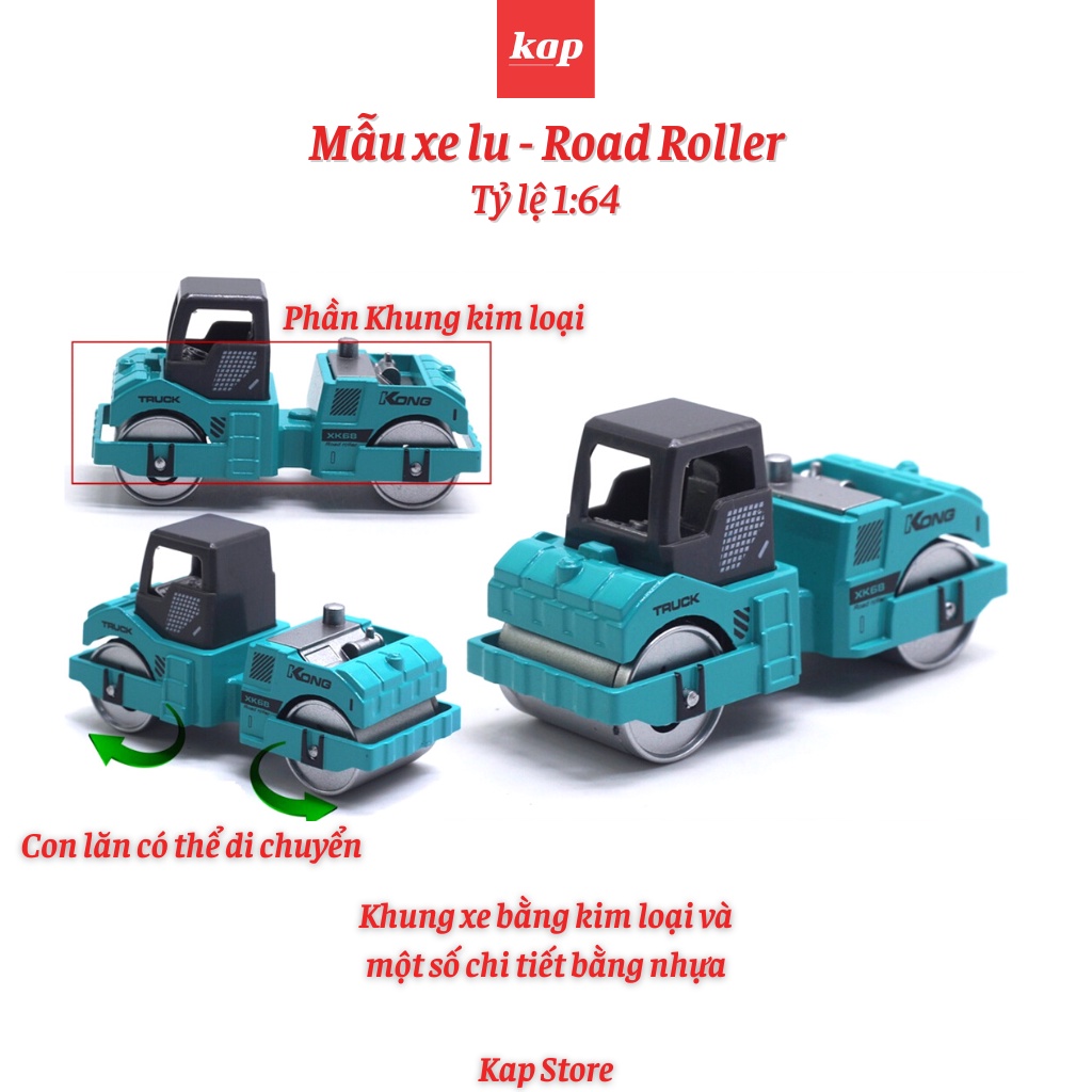 Bộ 6 xe công trình Die Cast Metal, vỏ kim loại, tỷ lệ 1:64