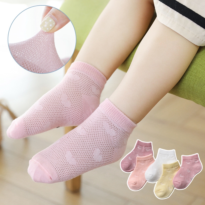 Set 5 Đôi Vớ Cotton Phối Lưới Thoáng Khí Thấm Hút Tốt Cho Bé Từ 1-12 Tuổi