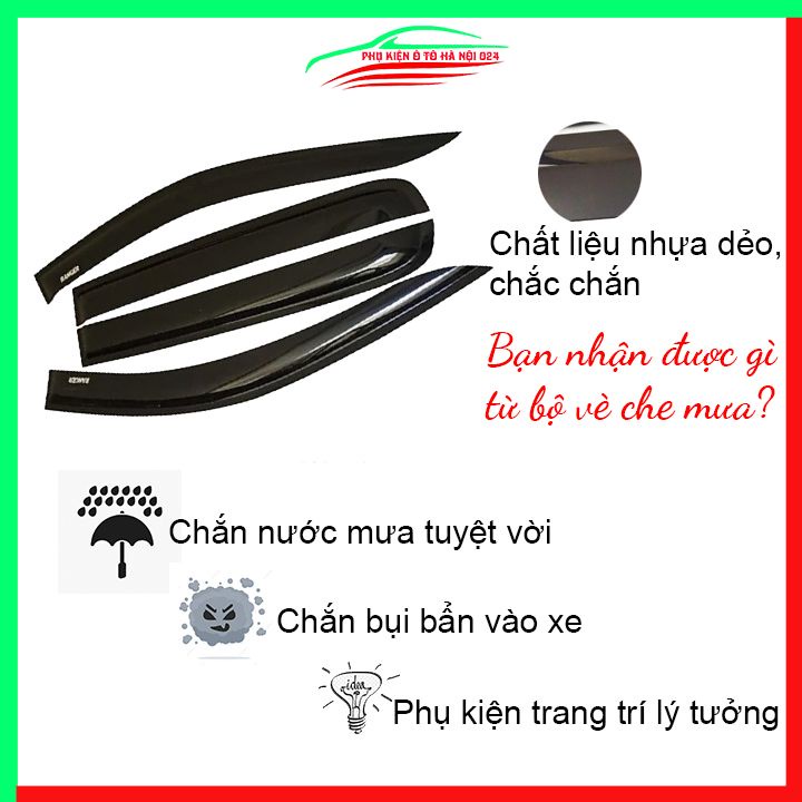 Vè che mưa cho xe ô tô Ranger 2016-2020 vè đen bảo vệ trang trí xe