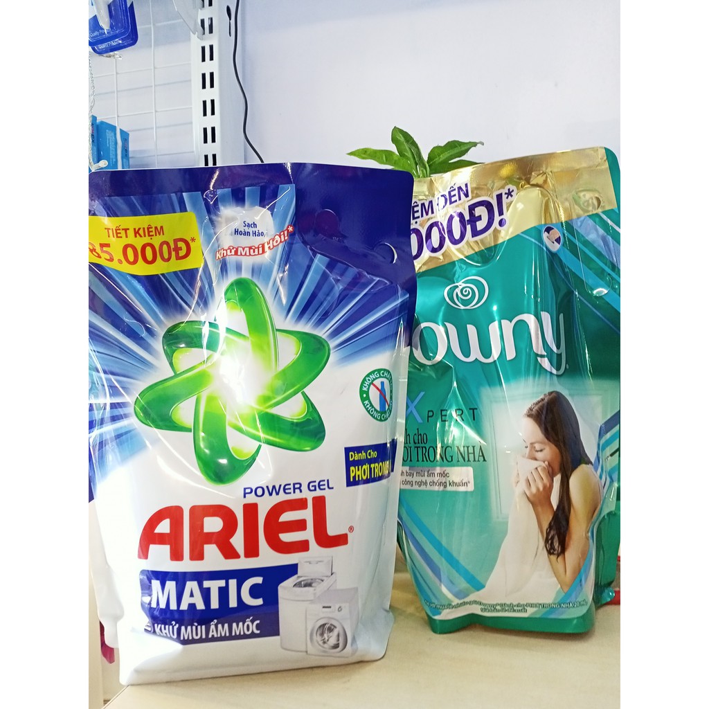 Combo Nước giặt Ariel khử mùi ẩm mốc 3,25kg+ Nước xả Downy phơi trong nhà 2,4L