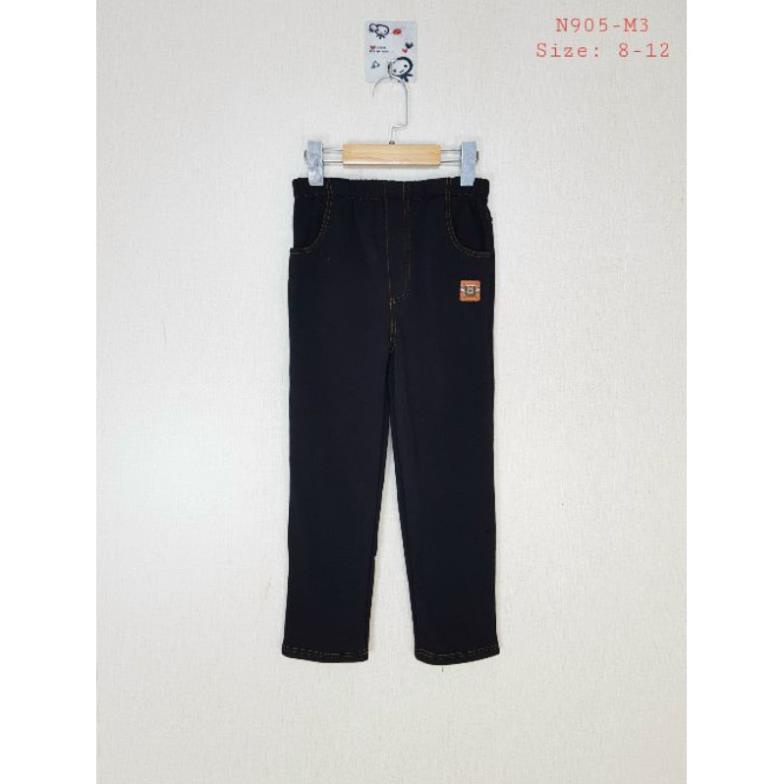N905-M1 - Quần giả jean, bé trai, lót lông, đính logo, màu than, size nhỡ 8t-12t