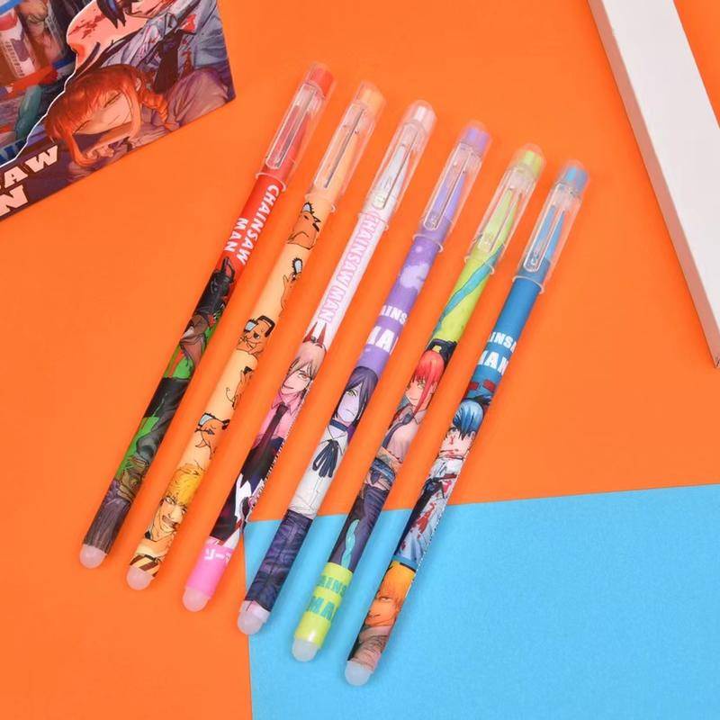 Set 12 Bút Mực Gel Ngòi 0.5mm Có Thể Xóa Được Hình Nhân Vật Anime Chainsaw Man Denji Makima Aki Hayakawa Power Pochita