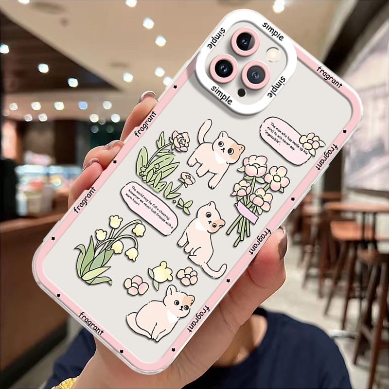 Ốp Điện Thoại TPU Dẻo Trong Suốt Họa Tiết Hoa &amp; Mèo Cho IPhone 14 13 12 Pro Max 11 XS XR X 8 7 6S 14 Plus