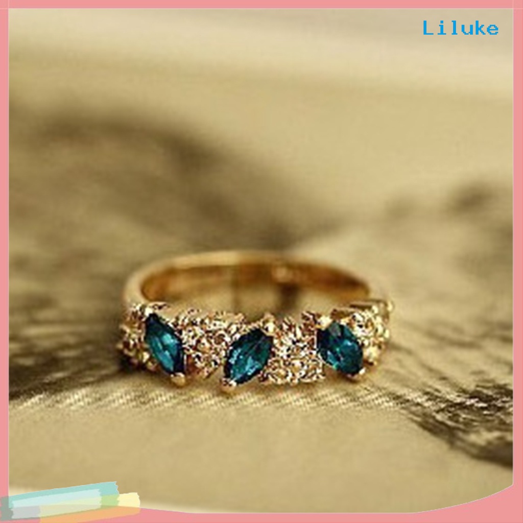 Nhẫn Hợp Kim Đính Đá Xanh Sang Trọng Thanh Lịch Cho Nữ