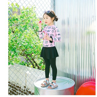 Đồ bơi bé gái tay dài quần váy áo hồng dễ thương