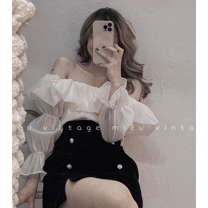 Áo Trễ Vai Bèo Tơ Tay Phồng Chất Đẹp 2 Lớp Trẻ Trung Kiểu Dáng Sexy Quyến Rũ- Áo Sơ Mi Hở Vai Tiểu Thư Chất Đũi Tơ