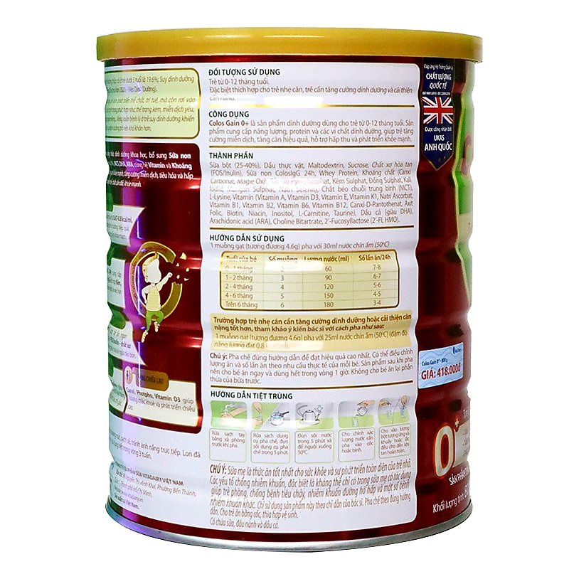 [Quét mã tích điểm] Sữa Colos Gain 0+ 800G (Hạn Sử Dụng 2024]