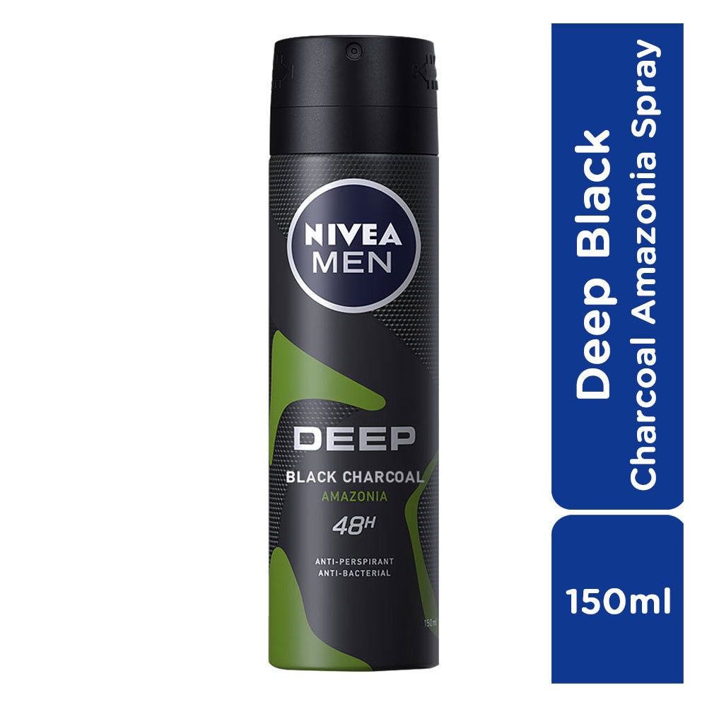 Xịt Ngăn Mùi Nivea Men Hương Rừng và Gỗ Đàn Hương Deep Black Charcoal Amazonia 150ml