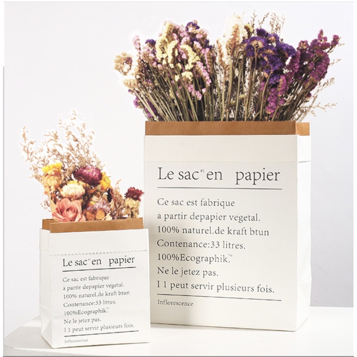 Túi giấy Kraft in chữ LESAC đựng hoa lá đồ trang trí decor chụp ảnh