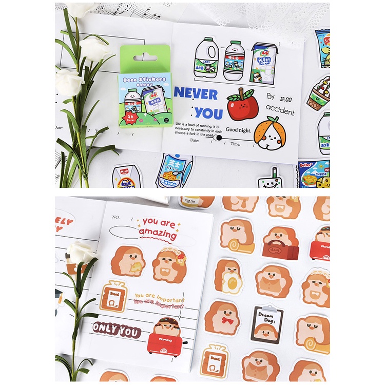 Sticker hộp 46 miếng dán - Gấu Nhỏ - Hộp nhãn dán trang trí sổ tay bullet journal - M446
