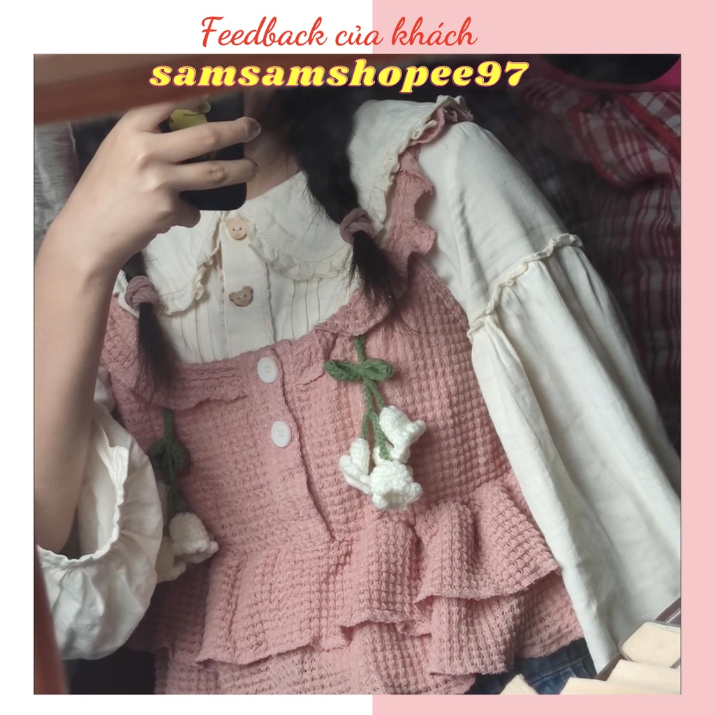 Áo len hai dây croptop xinh xắn