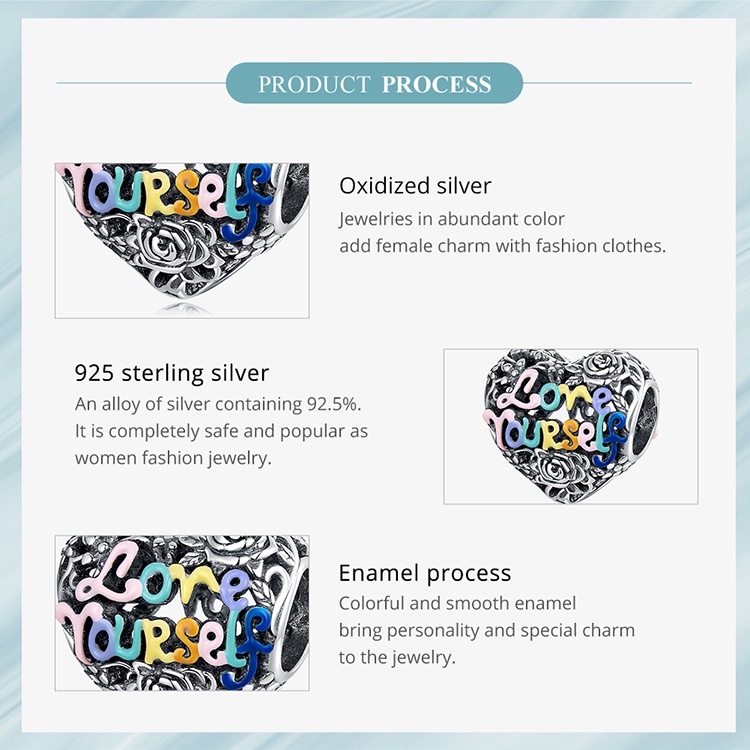 BAMOER Hạt Charm Hình Trái Tim bạc 925 Dùng Làm Vòng Tay / Vòng cổ Diy