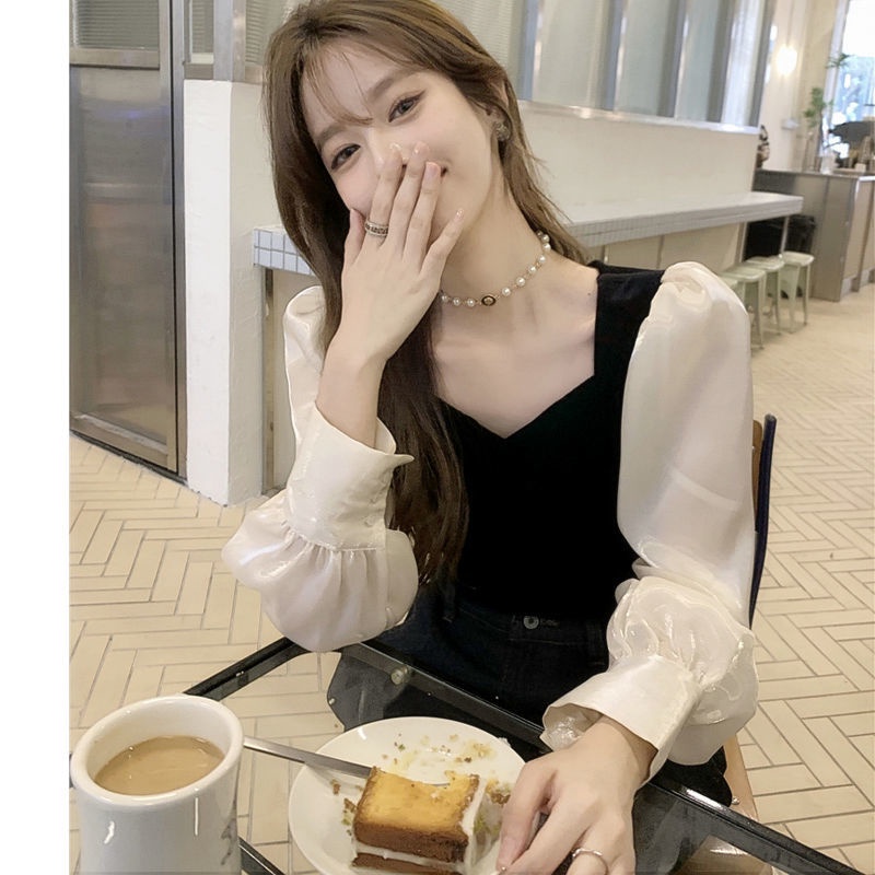 Áo Sơ Mi Tay Phồng Chất Liệu Nhung Thời Trang 2022 Phong Cách Vintage Cho Nữ