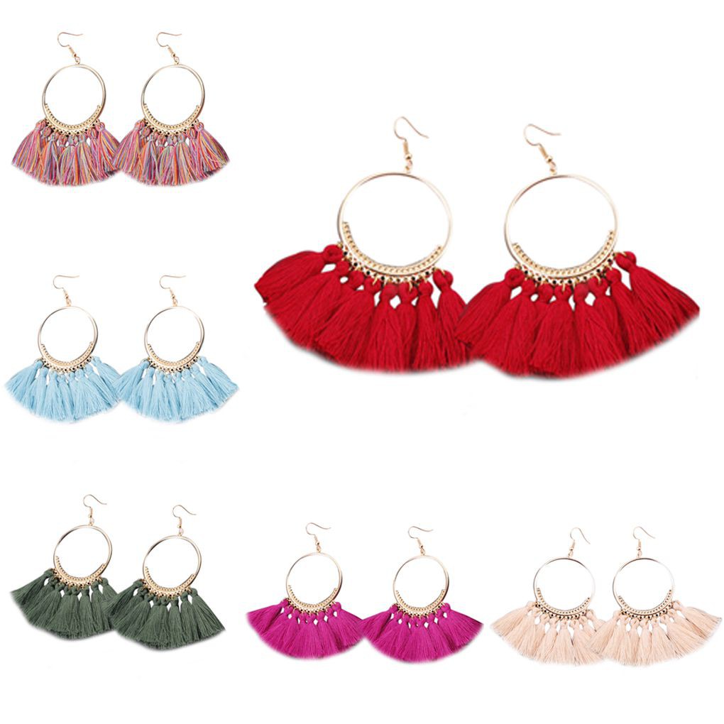 Đôi bông tai dài tua rua phong cách Bohemia cho nữ