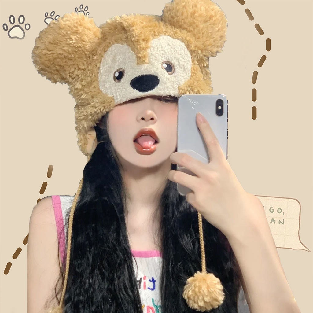 Mũ Trùm Đầu Kiêm Khăn Choàng Cổ Giữ Ấm Tai Họa Tiết Hoạt Hình Dễ Thương Ngọt Ngào Thời Trang Thu Đông Cho Nữ