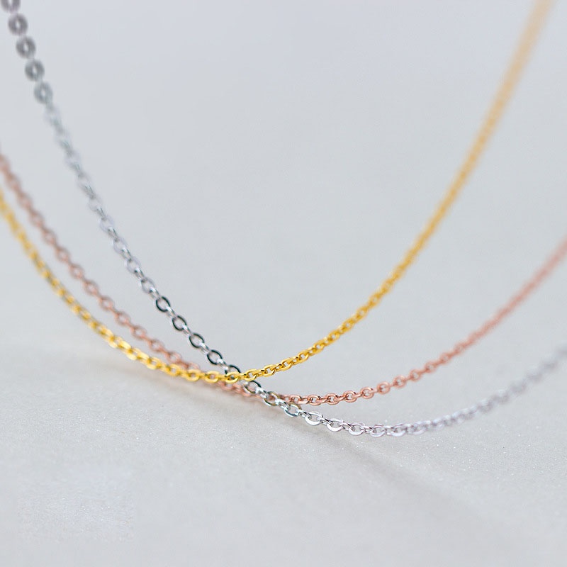 Dây chuyền vàng 18K 【Còn hàng】 100% Dây chuyền bạc thật 925 1.2mm Dây chuyền O Chiều dài khác nhau Mạ vàng hồng 18K cho mặt dây chuyền mỏng