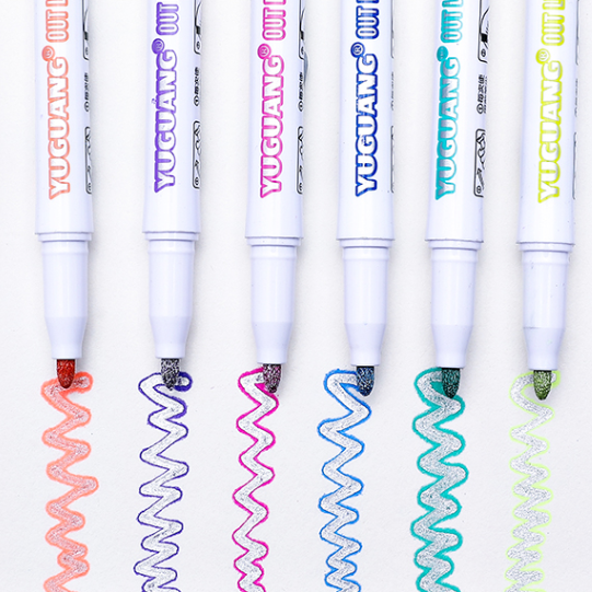 8 Color Double Line Marker Pen Student Office Stationery Watercolor Highlighter DIY Stroke Pen