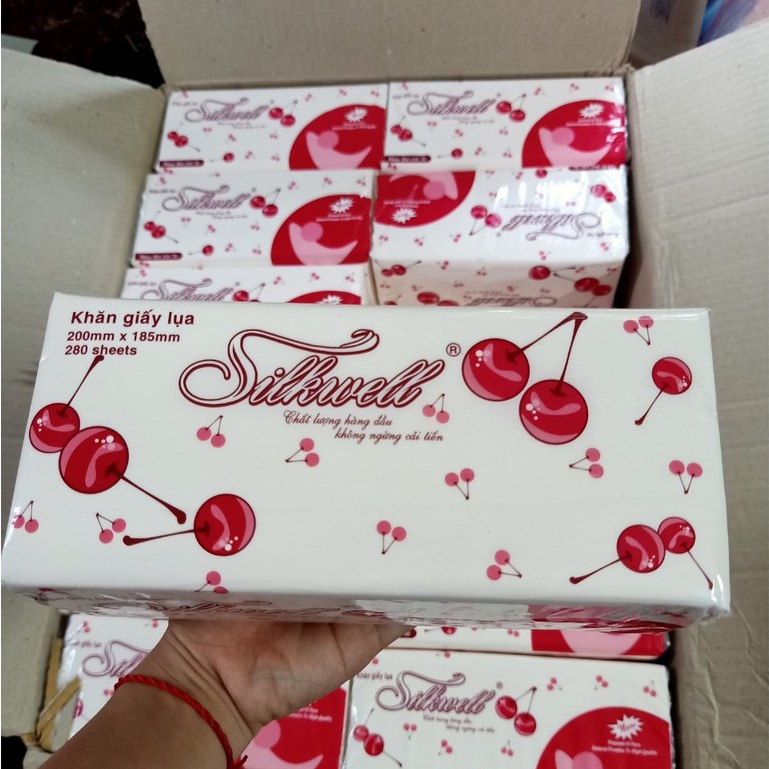 Combo Sốc thùng 9 gói giấy ăn rút Silkwell khổ lớn 280 tờ chính hãng